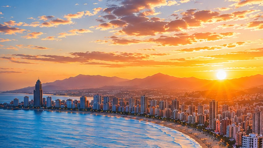 Vista de Benidorm junto al mar al atardecer